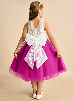 Azazie Lina Flower Girl Dresses Ivory Fuchsia Ball-Gown Lace Dress image1