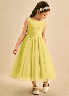 Azazie Macaron Flower Girl Dresses Canary A-Line Pleated Tulle Dress image1