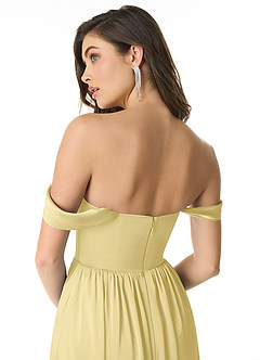 Azazie Morana Jurken voor bruidsmeisjes Converteerbaar Jurk van Stretch Satijn met A-Lijn Off the Shoulder Citroensorbet image7