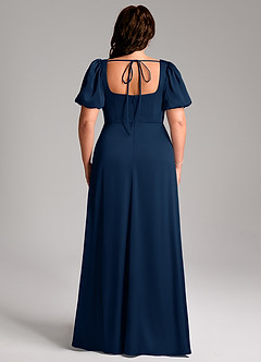 Azazie Fyona Vestidos de damas de honor Vestido de Azul Marino Oscuro de Satén Elástico de Corte en A con Plisado image9