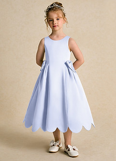 Azazie Macaroon Flower Girl Dresses Lavender Ball-Gown Bow Matte Satin Dress image4