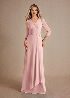 Azazie Mayfield Mère de la mariée Robes Robe Trapèze en Mousseline de soie Plissée Rose Poudré image1