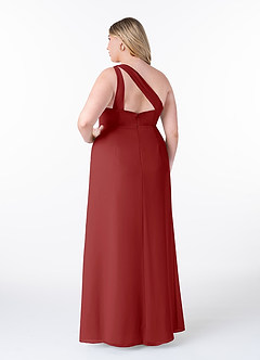 Azazie Maive Bridesmaid Dresses Rust Sheath Pleated Ruffle Chiffon Dress image8
