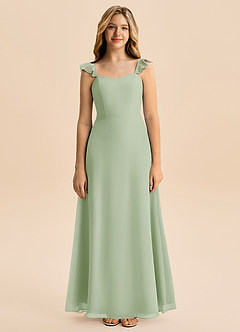 Azazie Mavie Junior Linia A Marszczony Szyfon Długość podłogi Młodsza druhna Sukienka image4