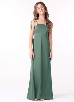 Azazie Violeta Junior Eucalyptus A-Line Bow Stretch Satin Dress image1