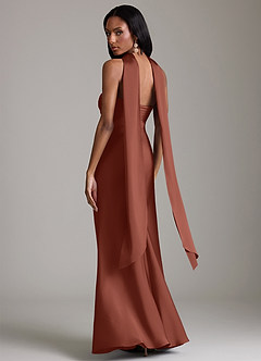 Azazie Saylor Vestidos de damas de honor Vestido de Castaño de Satén Elástico de Corte Sirena con Sin tirantes image8