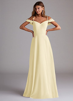 Azazie Marley 신부 들러리 드레스 A라인 오프 더 숄더 쉬폰 바닥 길이 드레스 image4