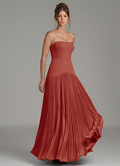 Azazie Yuliana Vestidos de damas de honor Vestido Terracota de Gasa de Línea A con Palabra de honor image3