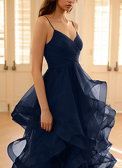 Carmencita Navy A-line Ruffles Prom Dress image10