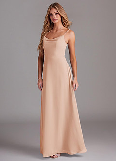 Azazie Daenerys Robes de demoiselle d'honneur Robe Trapèze en Mousseline de soie Col bénitier Rose Perle image4
