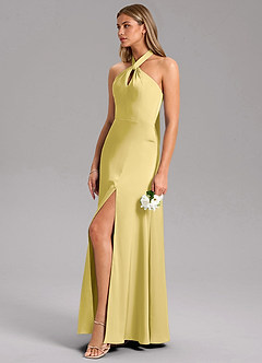 Azazie Tracie Probar vestidos en casa Vestido de Bronceador de Satén Elástico de Corte en A con Corte Lateral image6