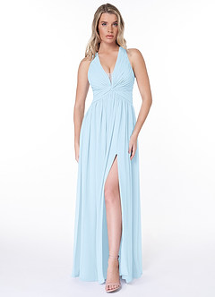 Azazie Jaclyn Bridesmaid Dresses Sky Blue A-Line Pleated Chiffon Dress image1