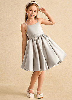 Azazie Davine Flower Girl Dresses Frost A-Line Spaghetti Strap Matte Satin Dress image4