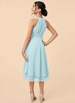 Azazie Linna Junior Sea Glass A-Line Pleated Chiffon Dress image4