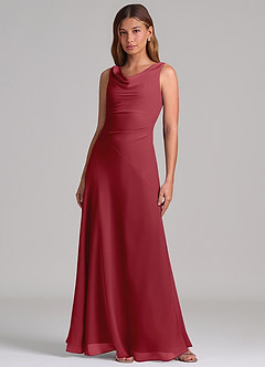 Azazie Nerine Brudtärnklänningar Klä av A-Linje i Chiffong Plisserad Granatäpple image3