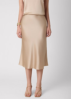 front Anjani 100% Washable Silk Midi Skirt