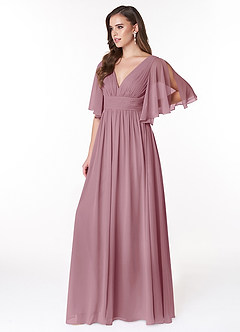 Azazie Temeka Bridesmaid Dresses Vintage Mauve A-Line Ruched Chiffon Dress image3