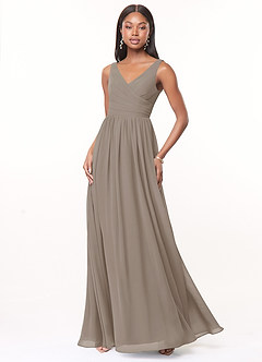 Azazie Keyla Abiti da Damigella Abito A-Line in Chiffon con Scollo a V a Pieghe Taupe image1