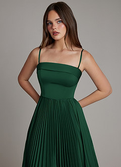 Azazie Mariana Bridesmaid Dresses Dark Green A-Line Pleated Stretch Satin Dress image2