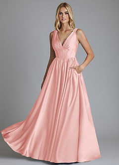 Azazie Delmie Bridesmaid Dresses Powder Pink A-Line Corset Stretch Satin Dress image6