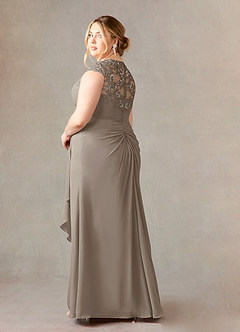 Azazie Birdie Mother of the Bride Dresses Taupe A-Line Queen Anne Sequins Chiffon Dress image10