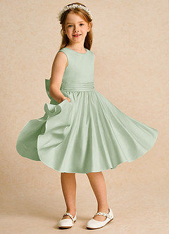 Azazie Sosie Flower Girl Dresses Dusty Sage Dusty Sage A-Line Pleated Matte Satin Dress image5