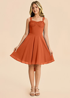 Azazie Arie Junior Burnt Orange A-Line Ruched Chiffon Dress image6
