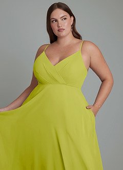 Azazie Amani Brautjungfernkleider A-Linie Plissee Chiffon Kleid Zitronengras image12