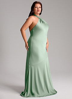 Azazie Lorena Robes de demoiselle d'honneur Robe Sirène en Satin extensible Plissée Agave image5
