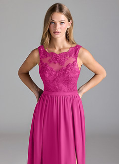 Azazie Elly Bridesmaid Dresses Fuchsia A-Line Lace Stretch Satin Dress image9