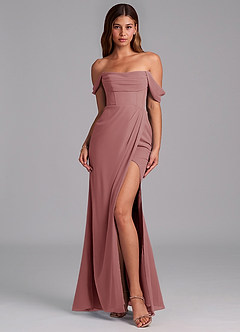 Azazie Johana Jurken voor bruidsmeisjes Converteerbaar Jurk van Chiffon met Zeemeermin Off the Shoulder Woestijnroos image3