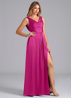 Azazie Karina Brautjungfernkleider A-Linie Plissee Stretch-Satin Kleid Fuchsia image5