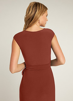 Azazie Wynry Final Sale Cabernet Fitted Pleated Luxe Knit Dress image7