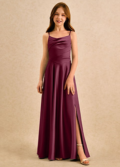 Azazie Coconut Girls Formal Sukienki dla dziewczynek sypiących kwiaty Linia A Pofałdowany Satyna elastyczna Długość podłogi Sukienka image1