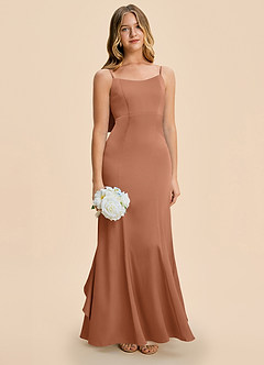Azazie Lioren Junior Bronzer Sheath Bow Stretch Satin Dress image2