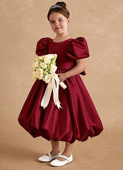 Azazie Jellybean Flower Girl Dresses Burgundy Ball-Gown Ruched Matte Satin Dress image1