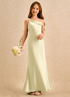 Azazie Almond Girls Formal Sukienki dla dziewczynek sypiących kwiaty Osłona Jedno ramię Satyna elastyczna Długość podłogi Sukienka image2