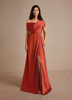 Azazie Milton Mother of the Bride Dresses Rust A-Line Pleated Stretch Satin Dress image7