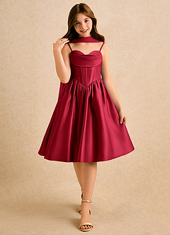 Azazie Shona Girls Formal Vente finale Robe Trapèze en Mat Satiné Encolure en Forme de Cœur Blushing Pink image6