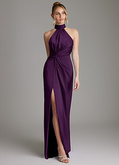 Azazie Gracelynn Vestidos de damas de honor Vestido de Uva de Satén Elástico de Corte Recto con Plisado image1