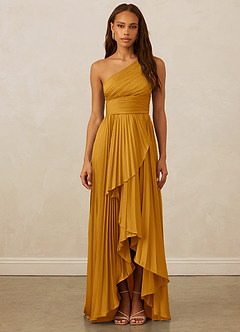 Christian Siriano Bridal for Azazie 1008 Bridesmaid Dresses Butterscotch A-Line One Shoulder Stretch Satin Dress image1