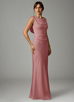 Azazie Kieryn Bridesmaid Dresses Dusty Rose Mermaid Pleated Stretch Satin Dress image4