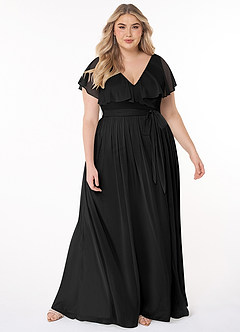 Azazie Jael Bridesmaid Dresses Black A-Line V-Neck Mesh Dress image7