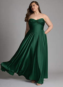 Azazie Meleena Final Sale Dark Green A-Line Strapless Stretch Satin Dress image7