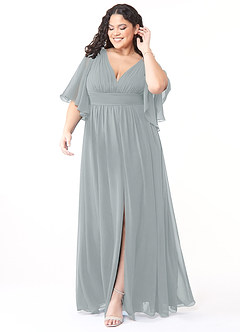 Azazie Temeka Bridesmaid Dresses Dolphin Grey A-Line Ruched Chiffon Dress image7