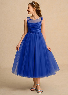 Azazie Snowball Girl Flower Girl Dresses Royal Blue Ball-Gown Pleated Tulle Dress image3