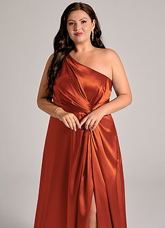 Azazie Brooke Bridesmaid Dresses Paprika A-Line One Shoulder Metallic Satin Dress image13