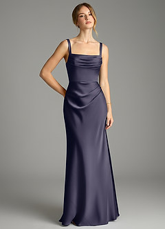 Azazie Alouette Bridesmaid Dresses Stormy Mermaid Pleated Stretch Satin Dress image1