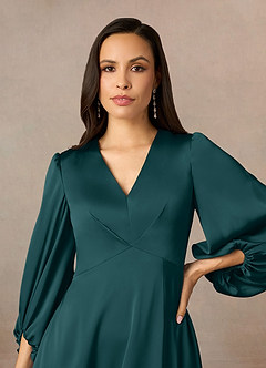 Azazie Luna vestidos de madre de la novia Vestido de Pino de Satén Elástico de Corte En A con Plisado image3