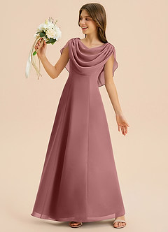 Azazie Lambie Junior Desert Rose A-Line Pleated Chiffon Dress image2